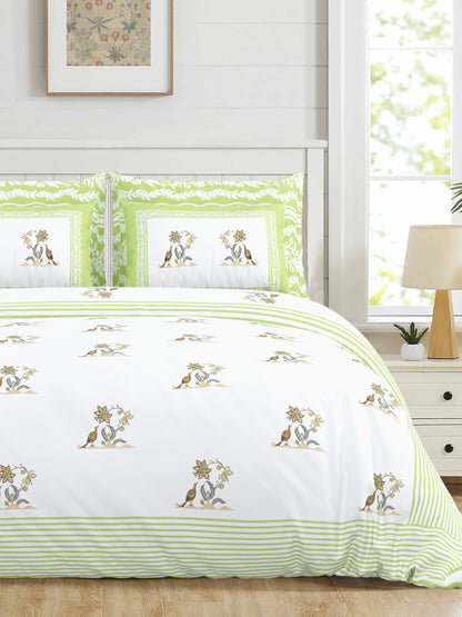 108/108 Real Handblock 100% Cotton Jumbo Size Double Bedsheet with 2 Pillow Covers, Authentic Craft & Soft Fabric - HLB74
