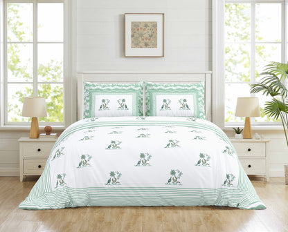 108/108 Real Handblock 100% Cotton Jumbo Size Double Bedsheet with 2 Pillow Covers, Authentic Craft & Soft Fabric - HLB74