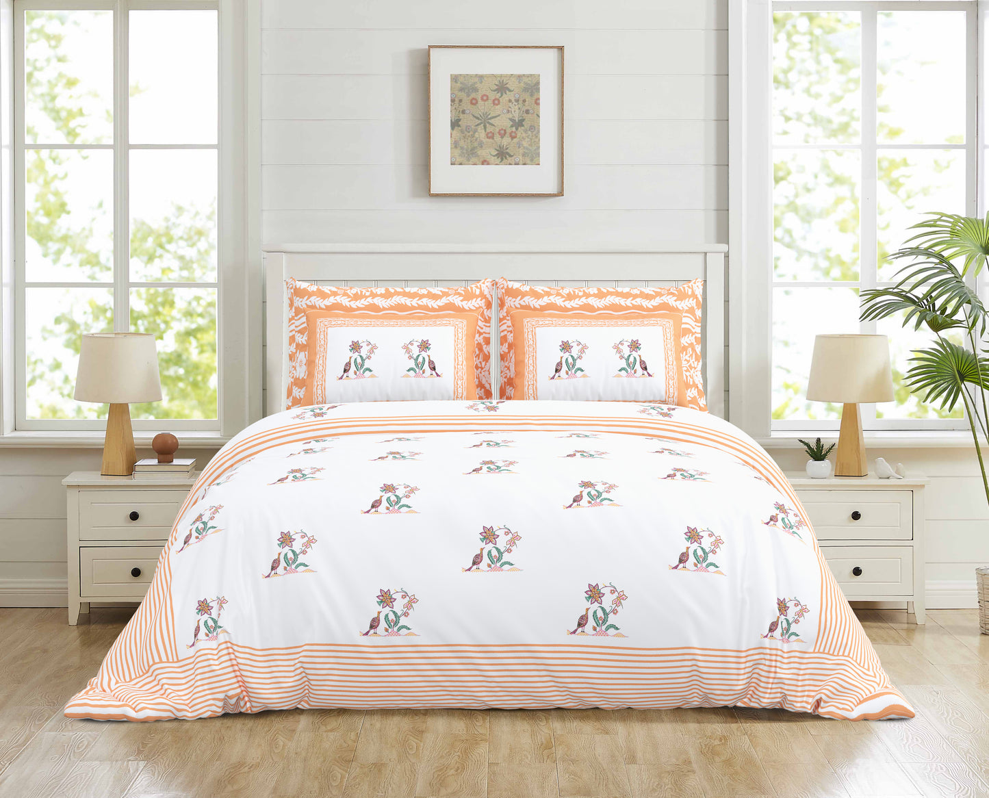 108/108 Real Handblock 100% Cotton Jumbo Size Double Bedsheet with 2 Pillow Covers, Authentic Craft & Soft Fabric - HLB74