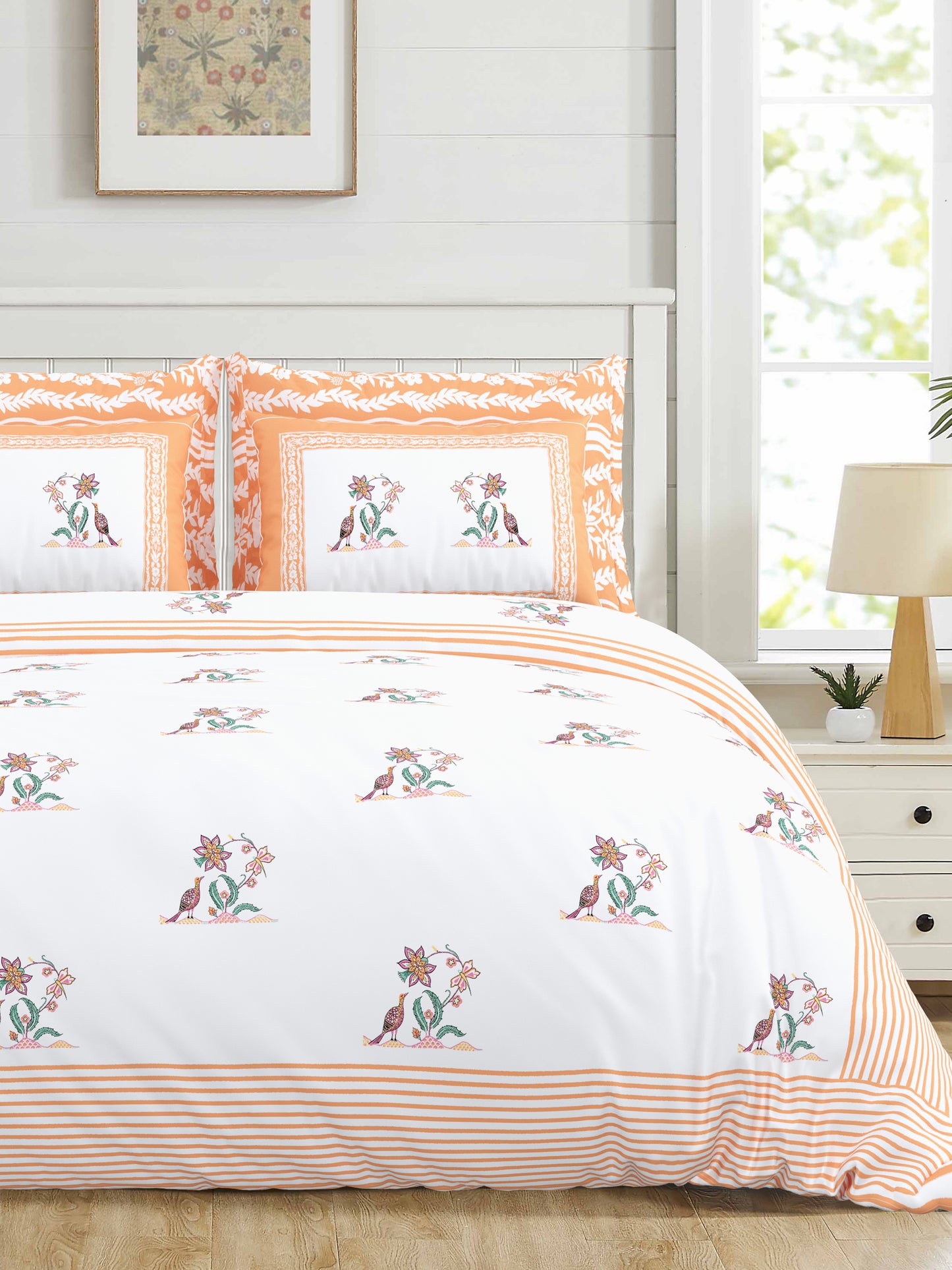 108/108 Real Handblock 100% Cotton Jumbo Size Double Bedsheet with 2 Pillow Covers, Authentic Craft & Soft Fabric - HLB74