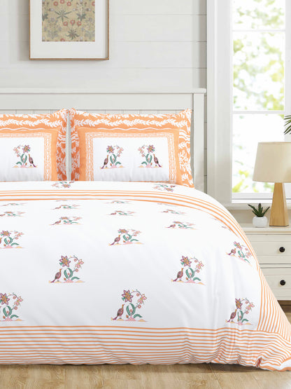 108/108 Real Handblock 100% Cotton Jumbo Size Double Bedsheet with 2 Pillow Covers, Authentic Craft & Soft Fabric - HLB74