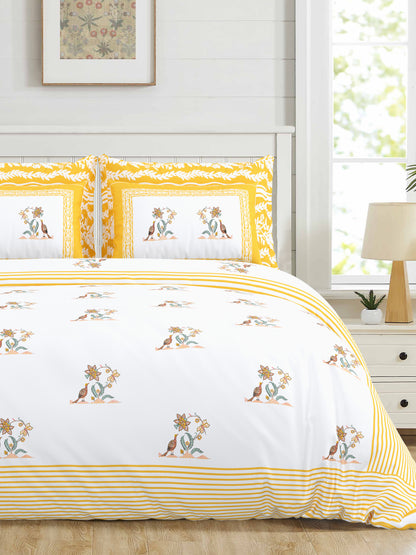 108/108 Real Handblock 100% Cotton Jumbo Size Double Bedsheet with 2 Pillow Covers, Authentic Craft & Soft Fabric - HLB74