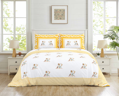 108/108 Real Handblock 100% Cotton Jumbo Size Double Bedsheet with 2 Pillow Covers, Authentic Craft & Soft Fabric - HLB74