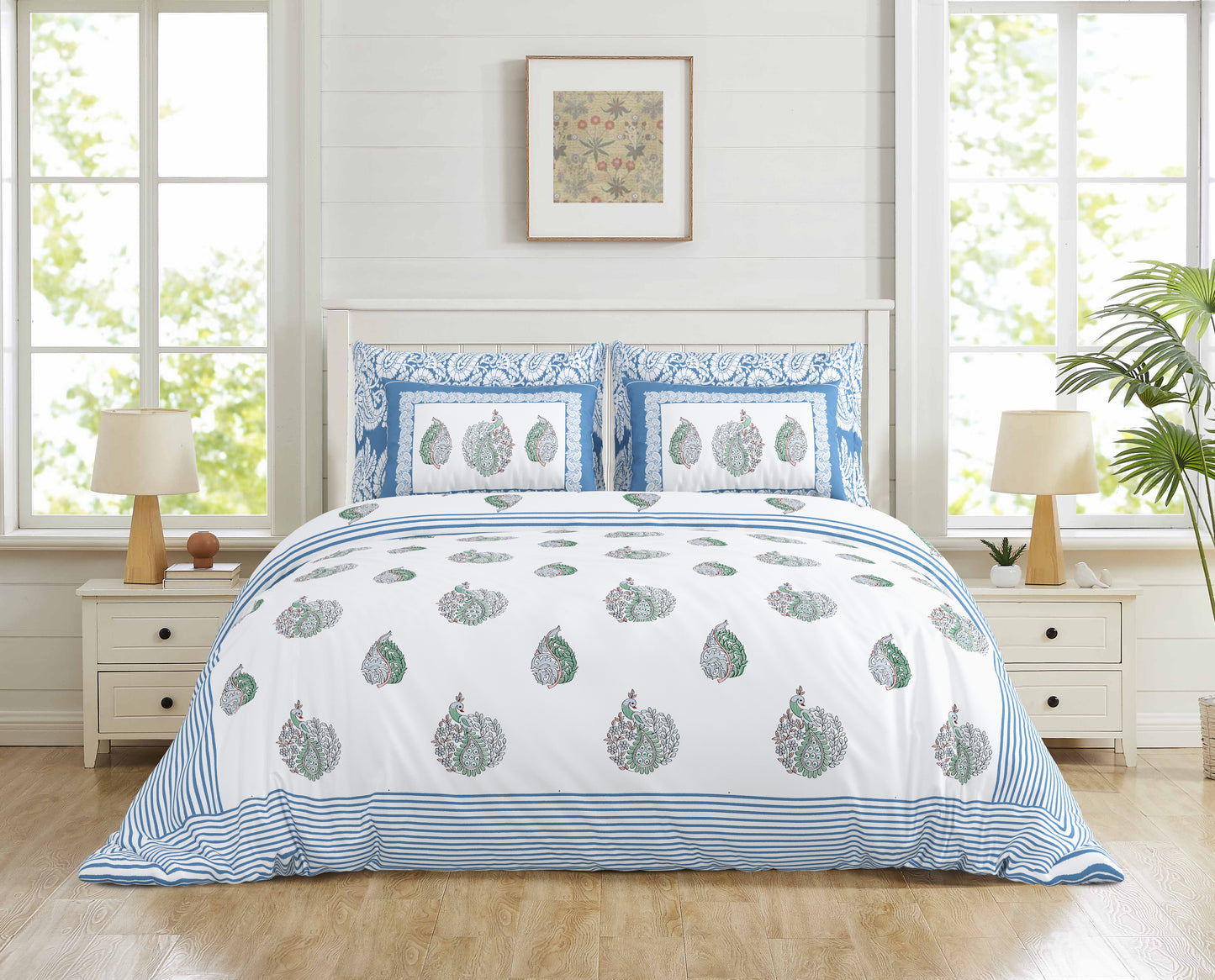 108/108 Real Handblock 100% Cotton Jumbo Size Double Bedsheet with 2 Pillow Covers, Authentic Craft & Soft Fabric - HLB74