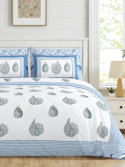 108/108 Real Handblock 100% Cotton Jumbo Size Double Bedsheet with 2 Pillow Covers, Authentic Craft & Soft Fabric - HLB74