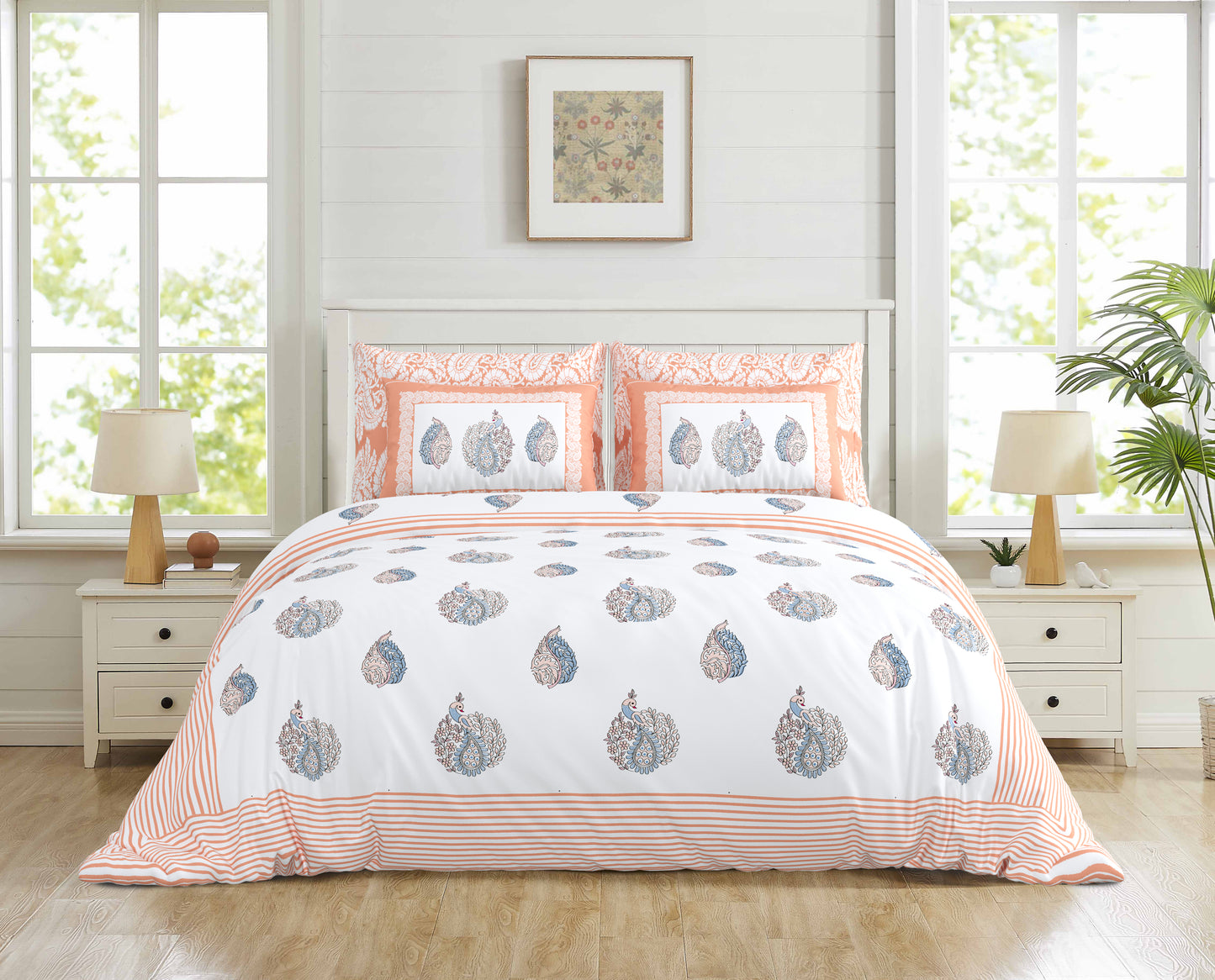 108/108 Real Handblock 100% Cotton Jumbo Size Double Bedsheet with 2 Pillow Covers, Authentic Craft & Soft Fabric - HLB74