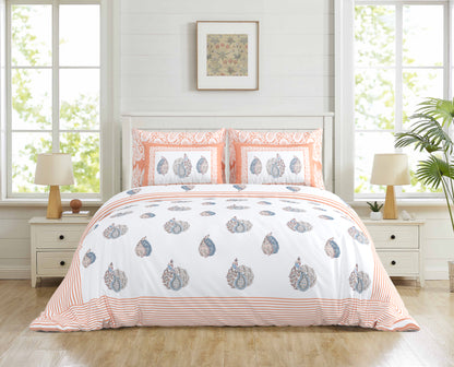 108/108 Real Handblock 100% Cotton Jumbo Size Double Bedsheet with 2 Pillow Covers, Authentic Craft & Soft Fabric - HLB74