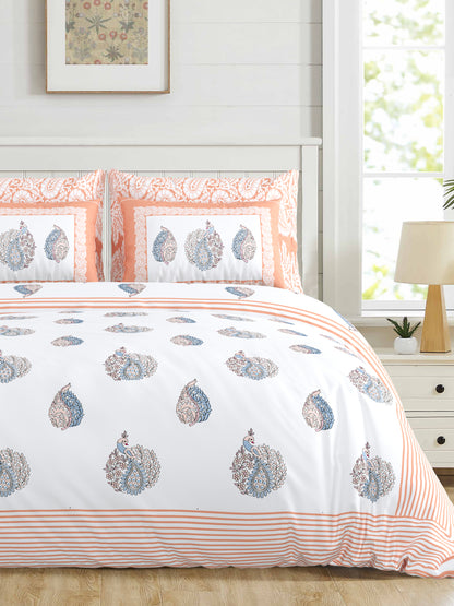 108/108 Real Handblock 100% Cotton Jumbo Size Double Bedsheet with 2 Pillow Covers, Authentic Craft & Soft Fabric - HLB74