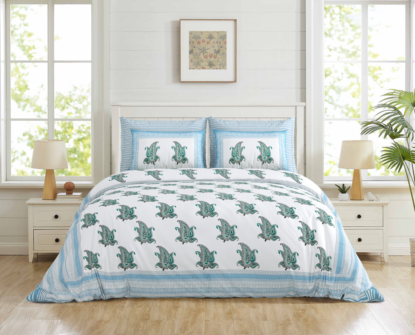 108/108 Real Handblock 100% Cotton Jumbo Size Double Bedsheet with 2 Pillow Covers, Authentic Craft & Soft Fabric - HLB74