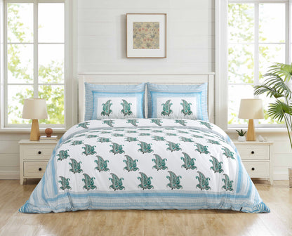 108/108 Real Handblock 100% Cotton Jumbo Size Double Bedsheet with 2 Pillow Covers, Authentic Craft & Soft Fabric - HLB74