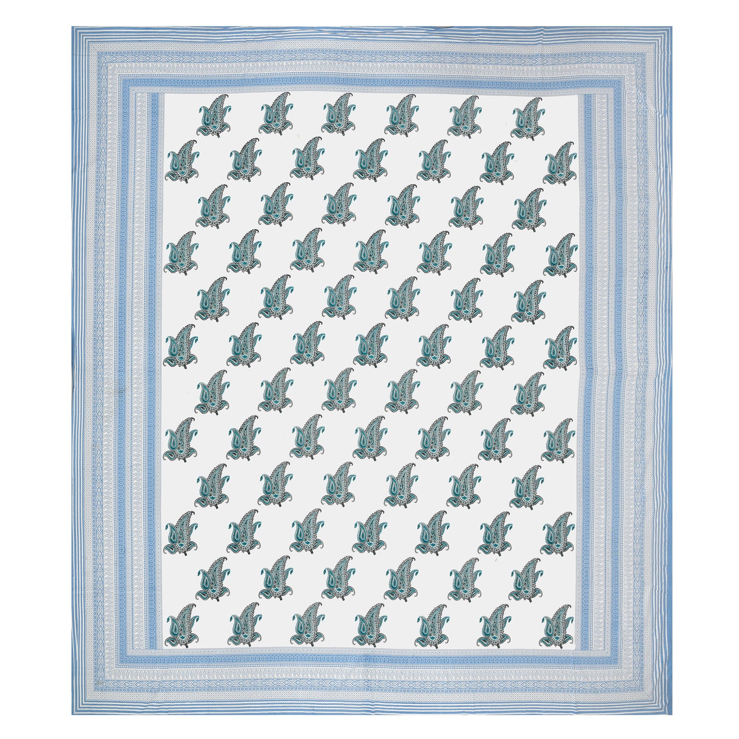 108/108 Real Handblock 100% Cotton Jumbo Size Double Bedsheet with 2 Pillow Covers, Authentic Craft & Soft Fabric - HLB74