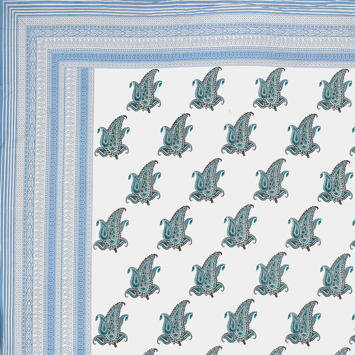 108/108 Real Handblock 100% Cotton Jumbo Size Double Bedsheet with 2 Pillow Covers, Authentic Craft & Soft Fabric - HLB74