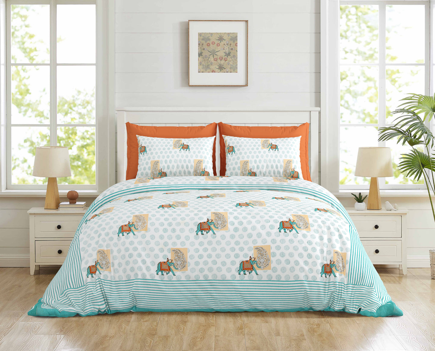 108/108 Real Handblock 100% Cotton Jumbo Size Double Bedsheet with 2 Pillow Covers, Authentic Craft & Soft Fabric - HLB74