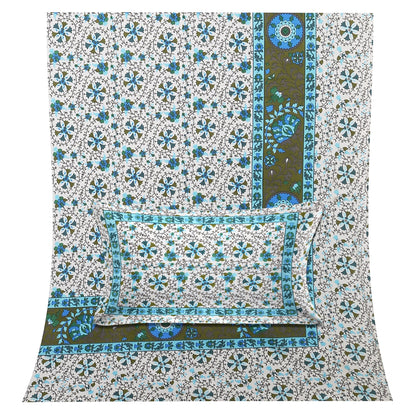 108/108 Suzani Print 100% Cotton Jumbo Size Double Bedsheet with 2 Pillow Covers, Stunning Handcrafted Look - HLB73