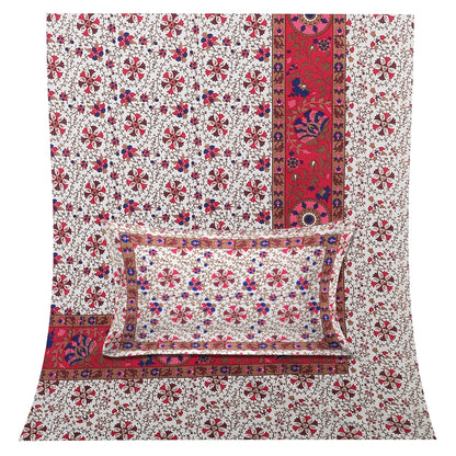 108/108 Suzani Print 100% Cotton Jumbo Size Double Bedsheet with 2 Pillow Covers, Stunning Handcrafted Look - HLB73