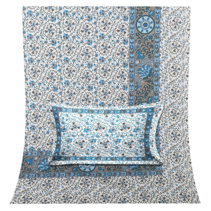 108/108 Suzani Print 100% Cotton Jumbo Size Double Bedsheet with 2 Pillow Covers, Stunning Handcrafted Look - HLB73