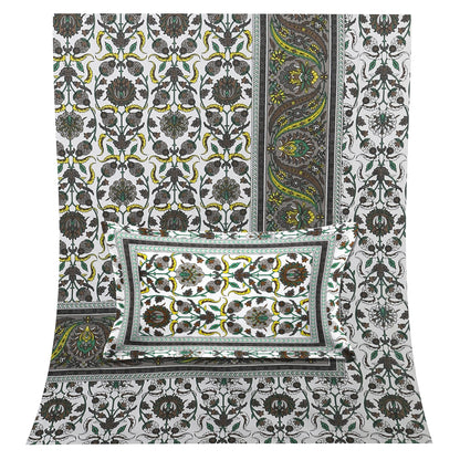 108/108 Suzani Print 100% Cotton Jumbo Size Double Bedsheet with 2 Pillow Covers, Stunning Handcrafted Look - HLB73