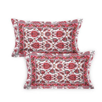 108/108 Suzani Print 100% Cotton Jumbo Size Double Bedsheet with 2 Pillow Covers, Stunning Handcrafted Look - HLB73