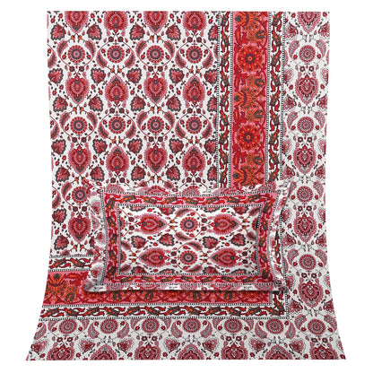 108/108 Suzani Print 100% Cotton Jumbo Size Double Bedsheet with 2 Pillow Covers, Stunning Handcrafted Look - HLB73