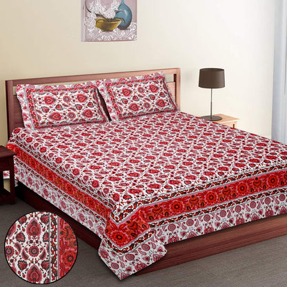 108/108 Suzani Print 100% Cotton Jumbo Size Double Bedsheet with 2 Pillow Covers, Stunning Handcrafted Look - HLB73