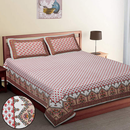 100/108 Utsav 100% Cotton Super King Size Double Bedsheet with 2 Pillow Covers, Festive & Vibrant Design - HLB46