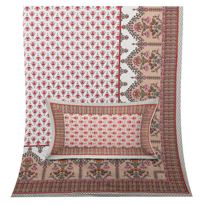 100/108 Utsav 100% Cotton Super King Size Double Bedsheet with 2 Pillow Covers, Festive & Vibrant Design - HLB46
