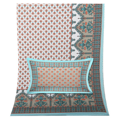 100/108 Utsav 100% Cotton Super King Size Double Bedsheet with 2 Pillow Covers, Festive & Vibrant Design - HLB46