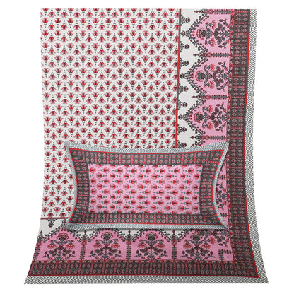 100/108 Utsav 100% Cotton Super King Size Double Bedsheet with 2 Pillow Covers, Festive & Vibrant Design - HLB46