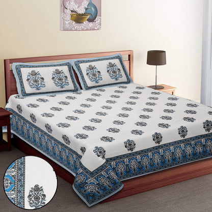 100/108 Utsav 100% Cotton Super King Size Double Bedsheet with 2 Pillow Covers, Festive & Vibrant Design - HLB46
