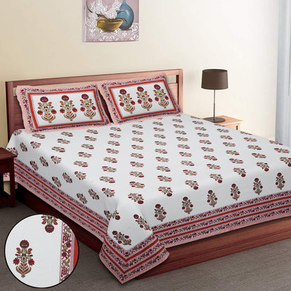 100/108 Utsav 100% Cotton Super King Size Double Bedsheet with 2 Pillow Covers, Festive & Vibrant Design - HLB46