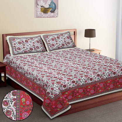 100/108 Utsav 100% Cotton Super King Size Double Bedsheet with 2 Pillow Covers, Festive & Vibrant Design - HLB46