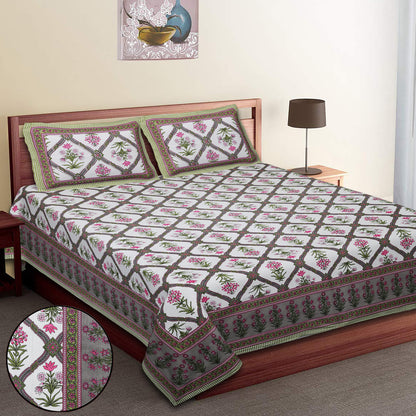 100/108 Utsav 100% Cotton Super King Size Double Bedsheet with 2 Pillow Covers, Festive & Vibrant Design - HLB46