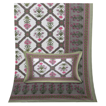 100/108 Utsav 100% Cotton Super King Size Double Bedsheet with 2 Pillow Covers, Festive & Vibrant Design - HLB46