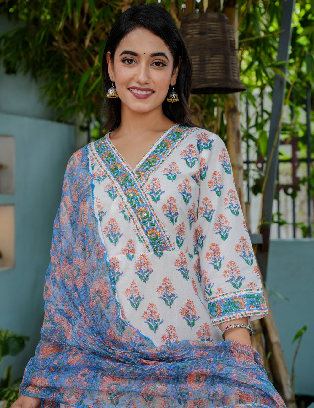 Bahar Vibes Hand Block Cotton Kurta Set with Kota Doria Dupatta - HL08
