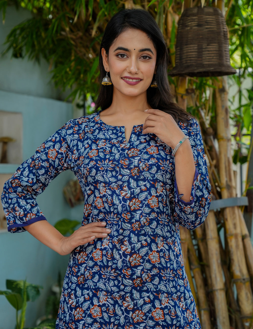 Blue Sanganeri Printed Kurta with White Pant - HL10