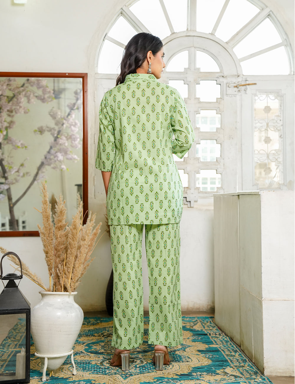 Charming light green Sanganeri Printed Relaxed Fit Cotton Co-ord Set - HL128
