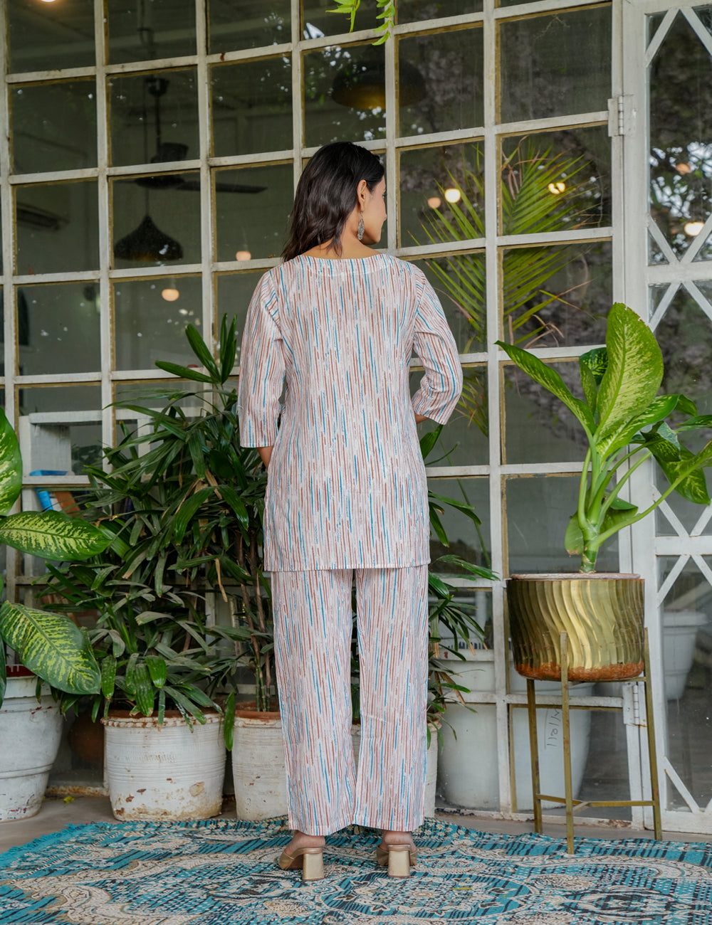 Modern and minimalist Sanganeri Printed Relaxed Fit Cotton Co-ord Set - HL131