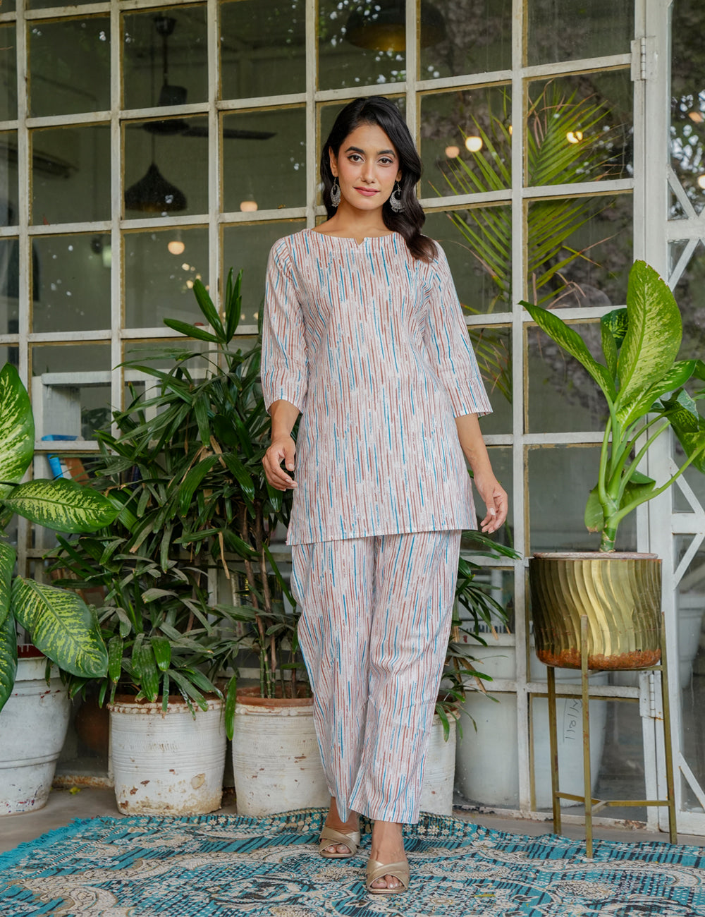 Modern and minimalist Sanganeri Printed Relaxed Fit Cotton Co-ord Set - HL131