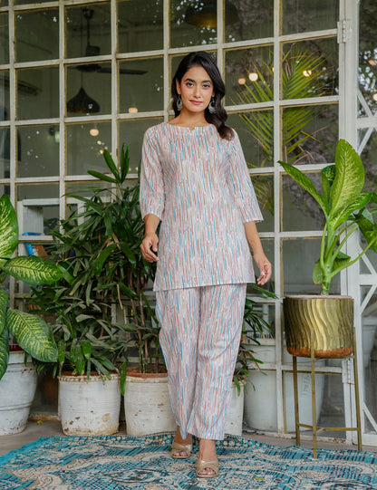 Modern and minimalist Sanganeri Printed Relaxed Fit Cotton Co-ord Set - HL131