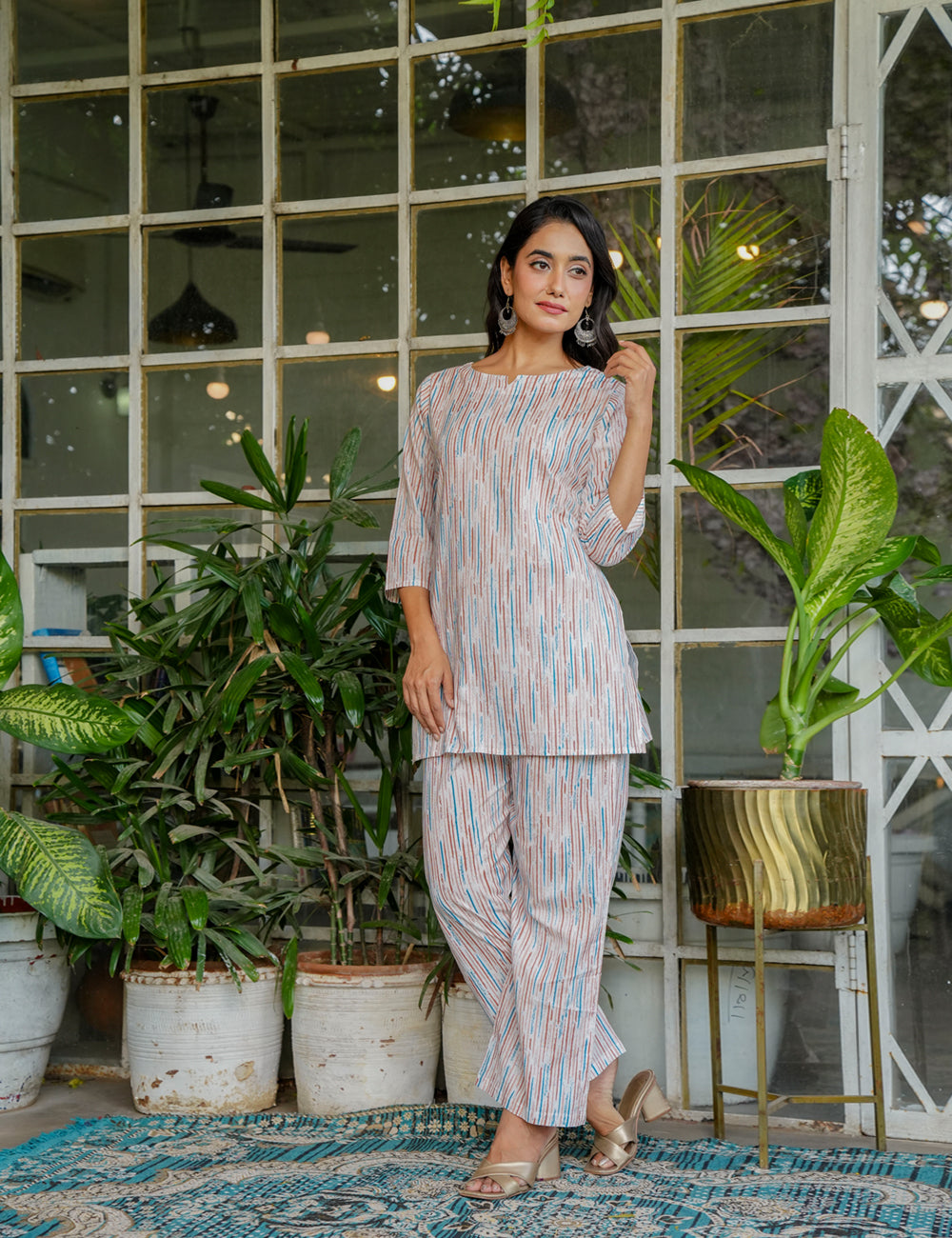 Modern and minimalist Sanganeri Printed Relaxed Fit Cotton Co-ord Set - HL131