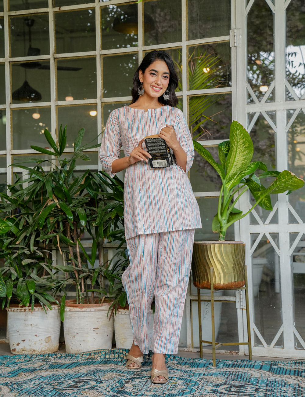Modern and minimalist Sanganeri Printed Relaxed Fit Cotton Co-ord Set - HL131