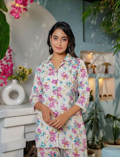 Multicolor floral Sanganeri Printed Relaxed Fit Cotton Co-ord Set - HL138