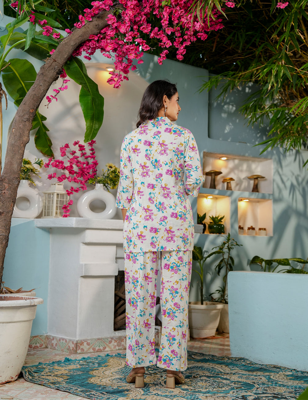Multicolor floral Sanganeri Printed Relaxed Fit Cotton Co-ord Set - HL138