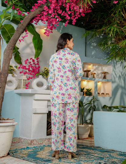 Multicolor floral Sanganeri Printed Relaxed Fit Cotton Co-ord Set - HL138