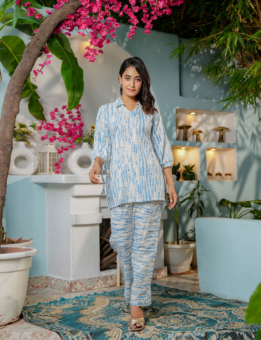 Cool-toned, breezy Sanganeri Printed Relaxed Fit Cotton Co-ord Set -HL139