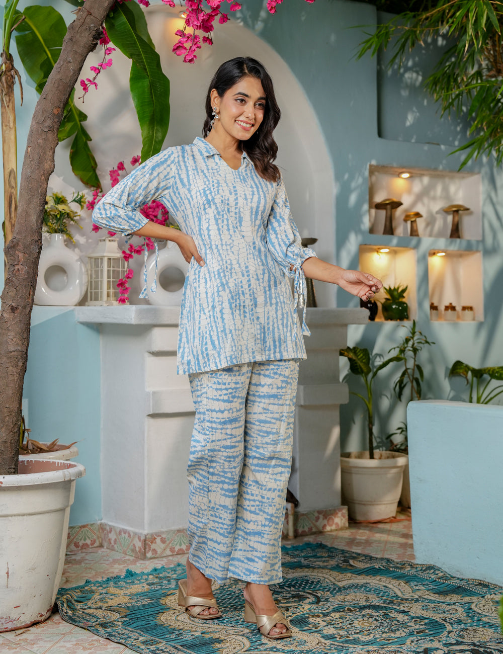 Cool-toned, breezy Sanganeri Printed Relaxed Fit Cotton Co-ord Set -HL139