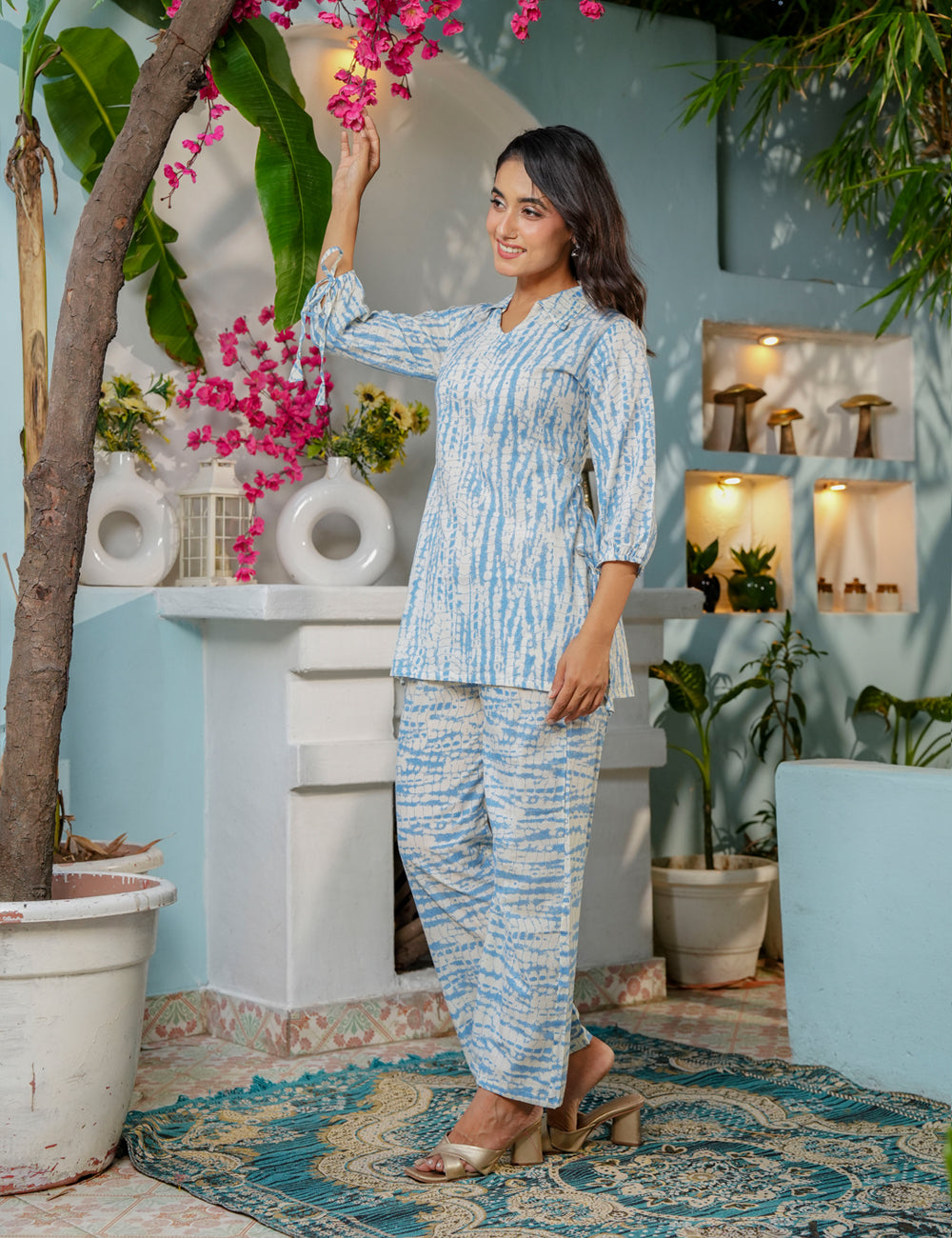 Cool-toned, breezy Sanganeri Printed Relaxed Fit Cotton Co-ord Set -HL139