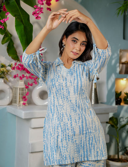 Cool-toned, breezy Sanganeri Printed Relaxed Fit Cotton Co-ord Set -HL139