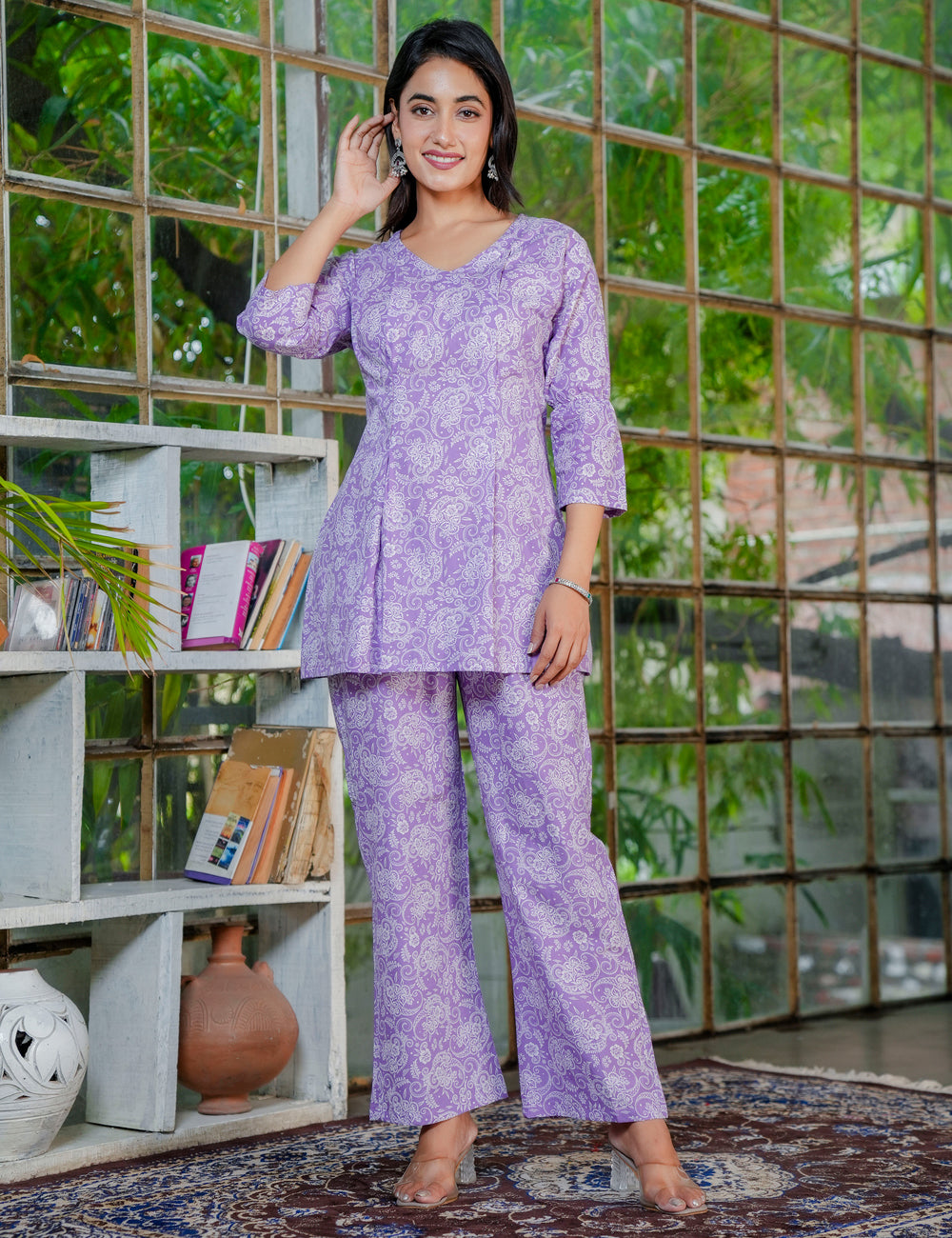 Lavender Grace Sanganeri Printed Cotton Co-ord Set - HL40