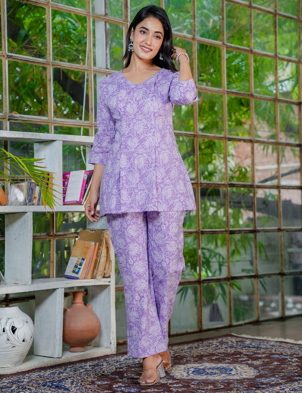 Lavender Grace Sanganeri Printed Cotton Co-ord Set - HL40